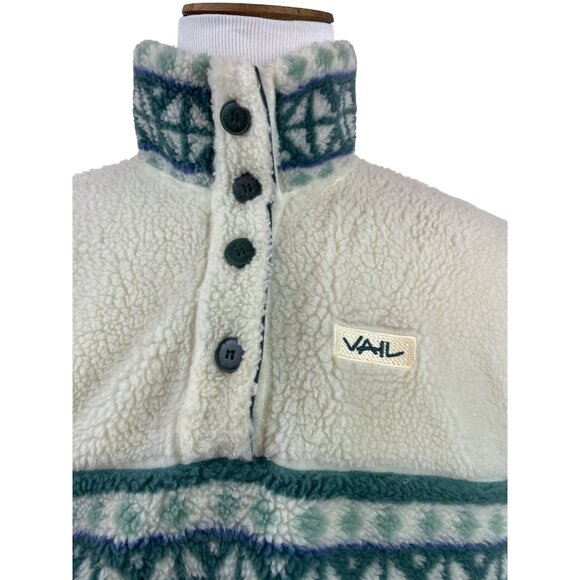 Ouray Cream Pullover W/ Teal Pattern Button-Up Closure Size L/XL - Picture 4 of 8